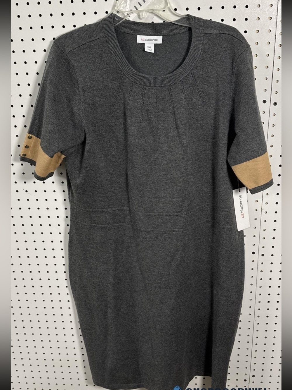 Liz Claiborne Charcoal Dress with Tan Sleeve Accents